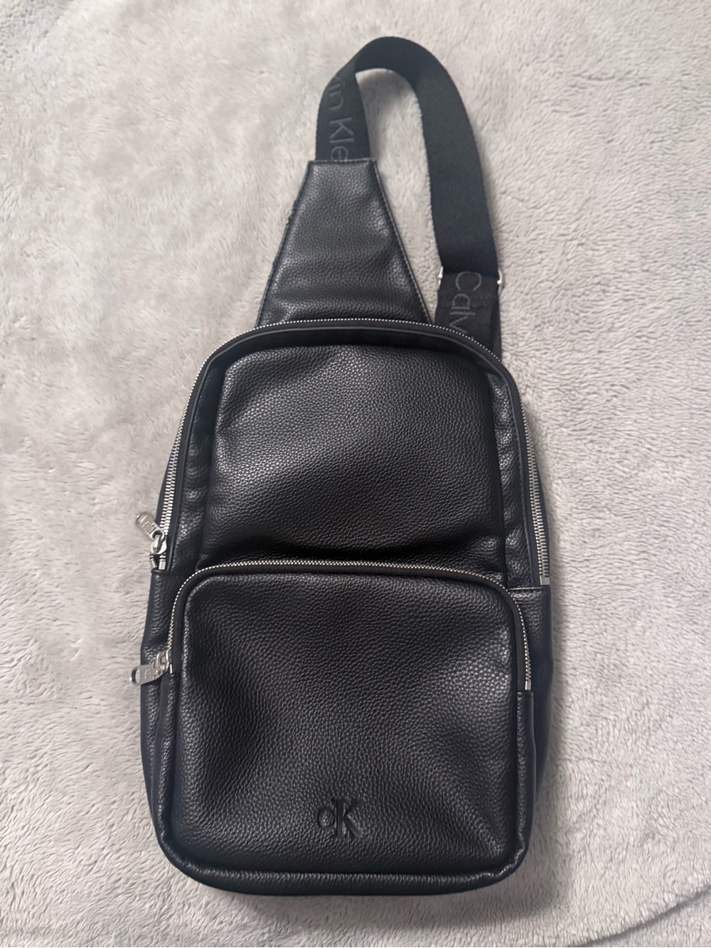 Calvin Klein Black Pebbled Leather Sling Bag | Crossbody Chest Pack